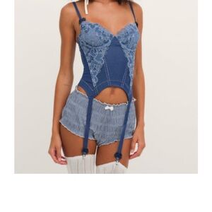 For Love And Lemons Denim Heart Corset